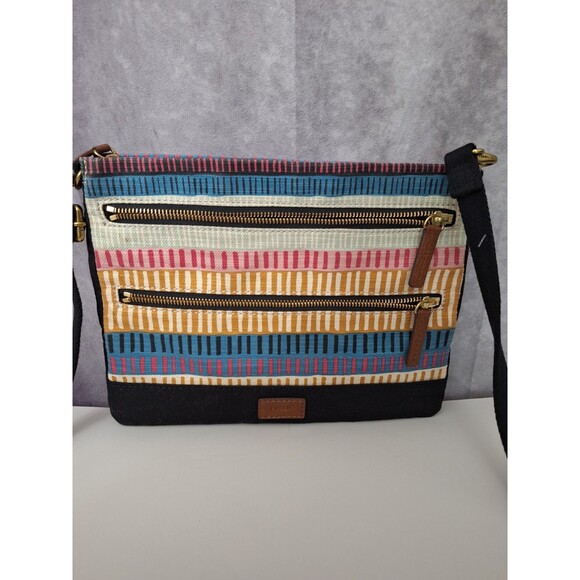 Fossil Passport Crossbody Purse Handbag Canvas Striped Multicolor Y2K Bohemian - Picture 9 of 13